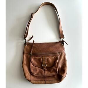 Fossil Sasha Y2K Distressed Brown Pebbled Leather Adjustable Shoulder‎ Bag Purse